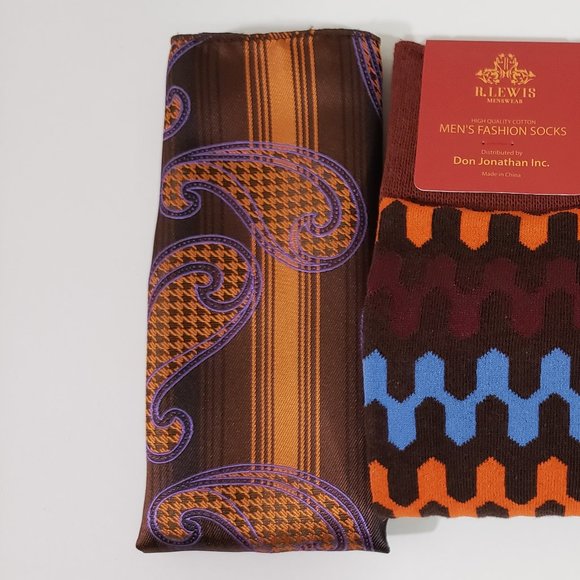 Robert Lewis Orange Neck Tie Hanky Socks Box 3 Set - Picture 3 of 8